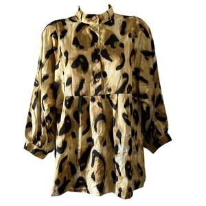 Ninety Silky Animal Print Tunic Blouse Woman Size Medium Y2K